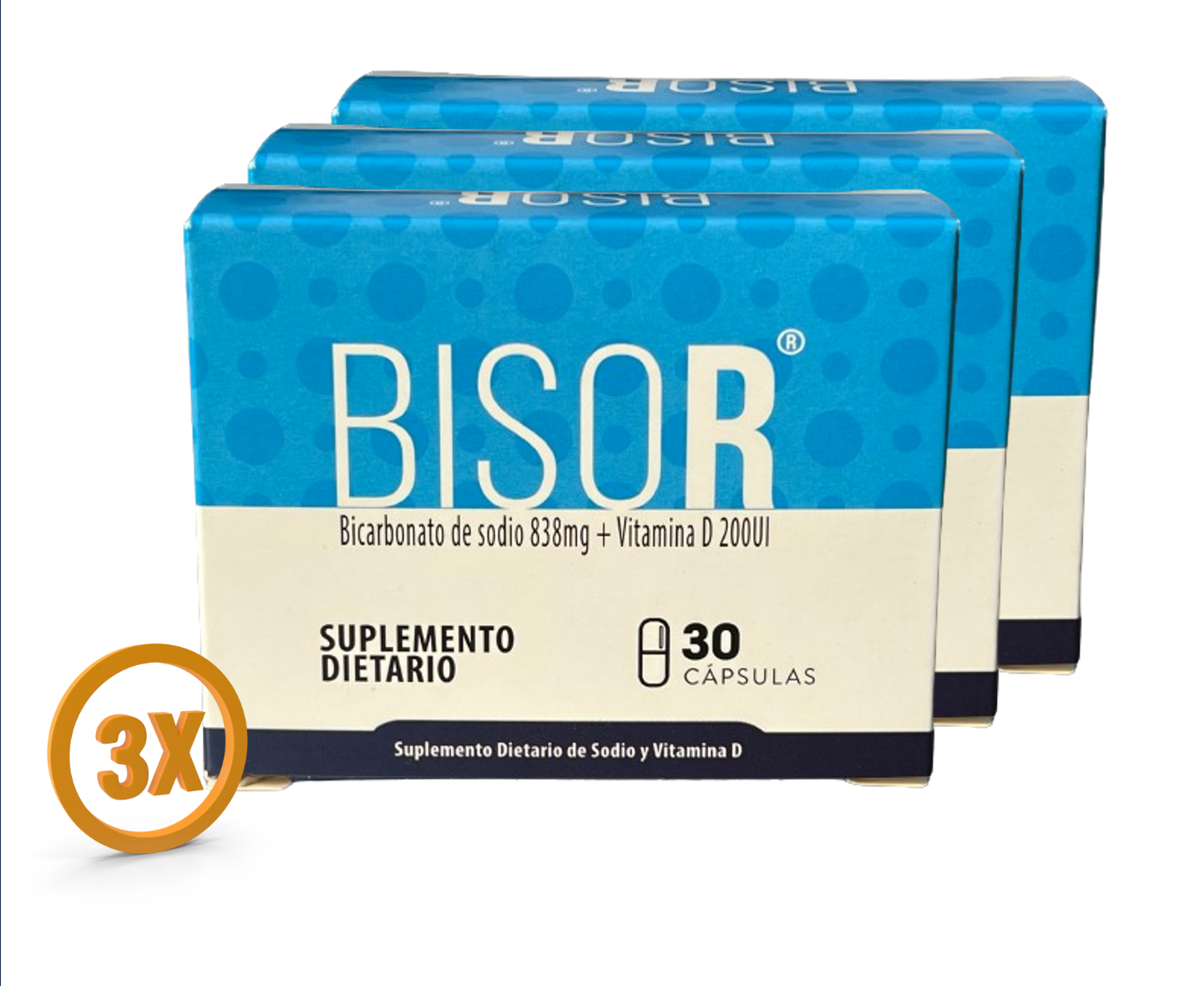 BisoR - Bicarbonato Sódico y Vitamina D en cápsulas - Pack x3
